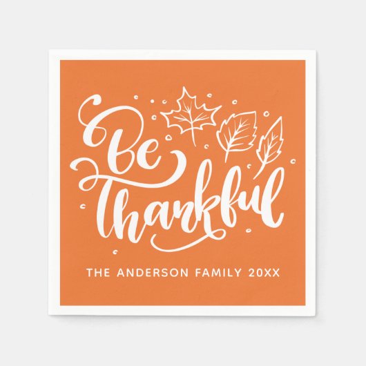 Serviette En Papier Thanksgiving Be Thanksgiving Script Harvest Orange (Devant)