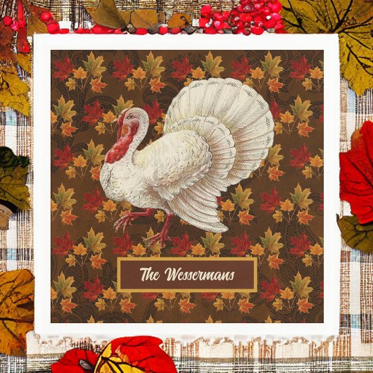 Serviette En Papier Thanksgiving Blanc Turquie automne quitte Monogram