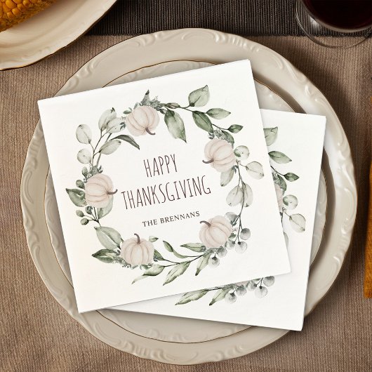 Serviette En Papier Thanksgiving Citrouille Autumn Eucalyptus Verdure