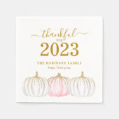 Serviette En Papier Thanksgiving Citrouille Gold Script personnalisé (Devant)