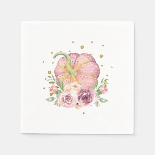 Serviette En Papier Thanksgiving Citrouille rose or (Devant)