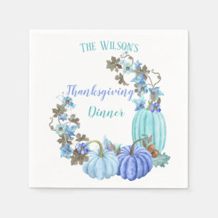 Serviette En Papier Thanksgiving Citrouilles Turquoise Turquoise Blue