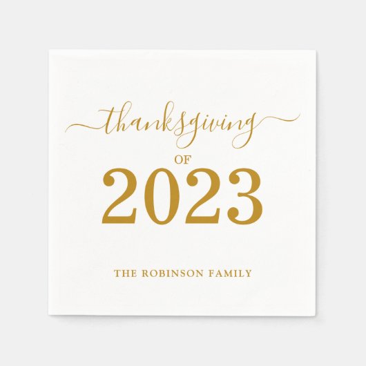 Serviette En Papier Thanksgiving de 2023 Gold Script personnalisé (Devant)