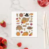 Serviette En Papier Thanksgiving Doodles joli illustré (En situation)