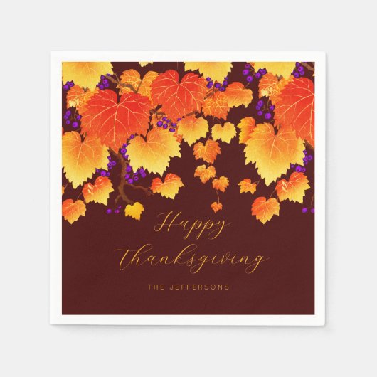 Serviette En Papier Thanksgiving Fall Foliage Graphe Orange Gold Feuil (Devant)