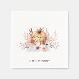 Serviette En Papier Thanksgiving Floral Aquarelle Citrouille Rustique