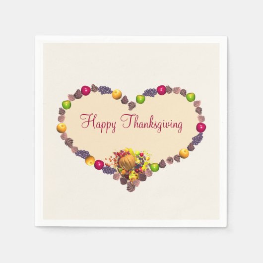 Serviette En Papier Thanksgiving Heart et Cornucopia (Devant)