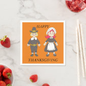 Serviette En Papier Thanksgiving Pilgrim Garçon Et Fille (En situation)