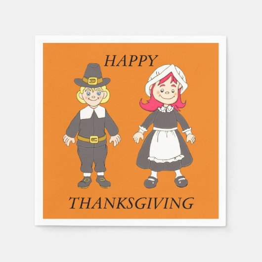 Serviette En Papier Thanksgiving Pilgrim Garçon Et Fille (Devant)