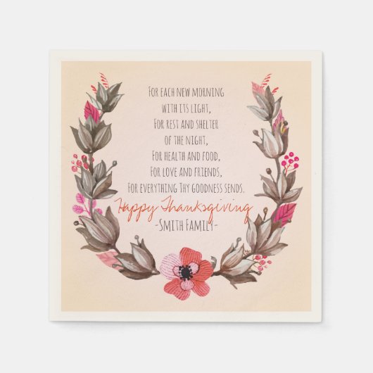 Serviette En Papier Thanksgiving Poem. Bon thanksgiving. Personnalisé. (Devant)