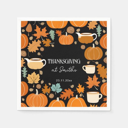 Serviette En Papier Thanksgiving rétro style citrouille érable feuille (Devant)