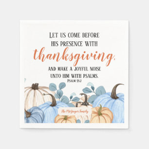 Serviette En Papier Thanksgiving Scripture Blue Citrouille Patch Famil