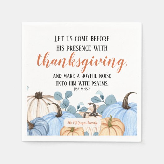 Serviette En Papier Thanksgiving Scripture Blue Citrouille Patch Famil (Devant)