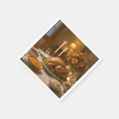 Serviette En Papier Thanksgiving Turkey Feast With Candles (Coin)