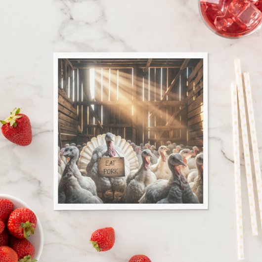 Serviette En Papier Thanksgiving Turquie avec un signe amusant (En situation)