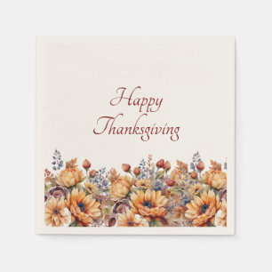 Serviette En Papier Thanksgiving-Watercolor Citrouille et fleurs-