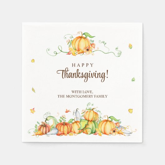Serviette En Papier Thanksgiving Watercolor Citrouille Vines Party (Devant)