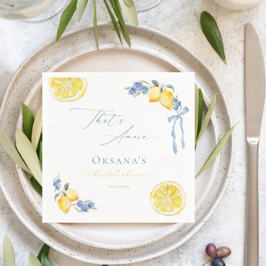 Serviette En Papier That's Amore Blue Bow Lemons Italian Bridal Shower