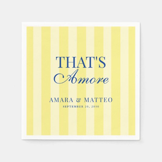 Serviette En Papier That's Amore Striped Blue & Yellow Wedding (Devant)