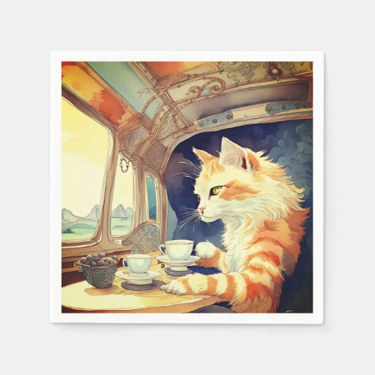 Serviette En Papier Thé à boire à la chatte orange (Devant)