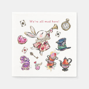 Serviette En Papier Thé à la Mad Hatter Party Lapin Aquarelle Annivers