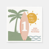 Serviette En Papier "The big ONE" surf océan premier anniversaire fête (Devant)