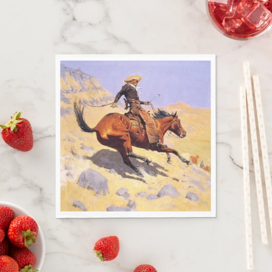 Serviette En Papier The Cowboy (par Frederic Remington) (En situation)