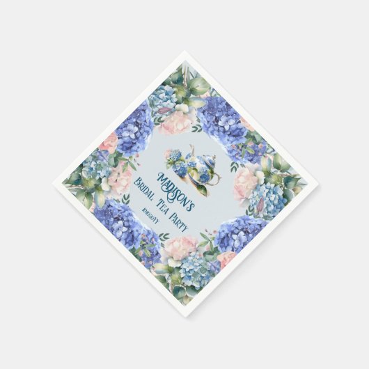 Serviette En Papier Thé de mariage aux hortensias bleus (Coin)