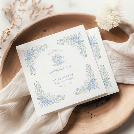 Serviette En Papier Thé de mariage floral bleu