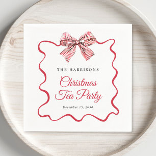 Serviette En Papier Thé de Noël Fête Ruban Rayé Rouge Coquette