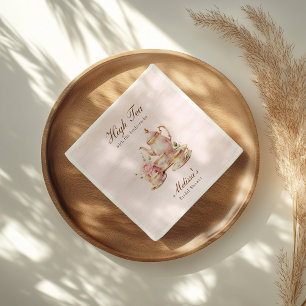 Serviette En Papier Thé Élevé Rose Pastel Or Fête de Mariage