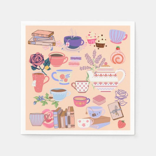 Serviette En Papier Thé Et Livres (Devant)