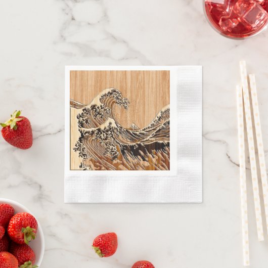Serviette En Papier The Great Hokusai Wave Bamboo (En situation)