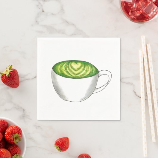 Serviette En Papier Thé japonais Matcha Green Latte Teacup Foin (En situation)