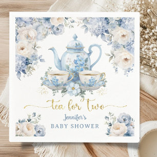 Serviette En Papier Thé pour deux bébé shower garçon or bleu floral