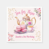 Serviette En Papier Thé Pour Trois ! Fille rose Floral 3e fête d'anniv (Devant)