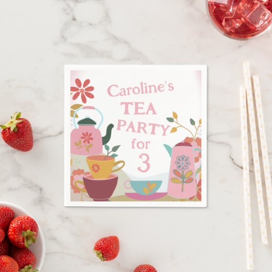 Serviette En Papier Thé Whimsical Pour Trois Filles Anniversaire (En situation)