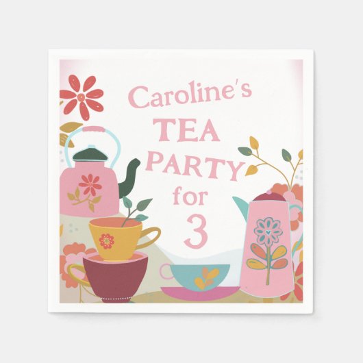 Serviette En Papier Thé Whimsical Pour Trois Filles Anniversaire (Devant)