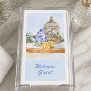 Serviette En Papier Théière de chinoiserie Rose jaune et cage à oiseau