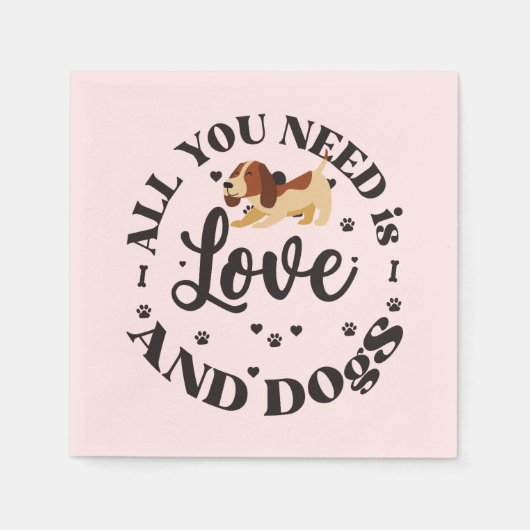 Serviette En Papier Thème "Amour et Chiens" (Devant)