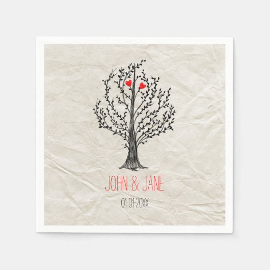 Serviette En Papier Thème Arbre et Coeurs (Devant)