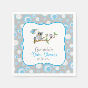 Serviette En Papier Thème Baby shower de la chouette des bébés bleu