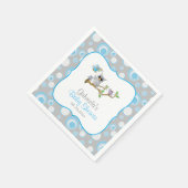 Serviette En Papier Thème Baby shower de la chouette des bébés bleu et (Coin)