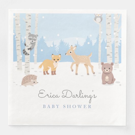 Serviette En Papier Thème baby shower Woodland | forêt d'hiver (Devant)