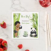Serviette En Papier Thème bébé garçon panda bambou noir blanc vert (En situation)