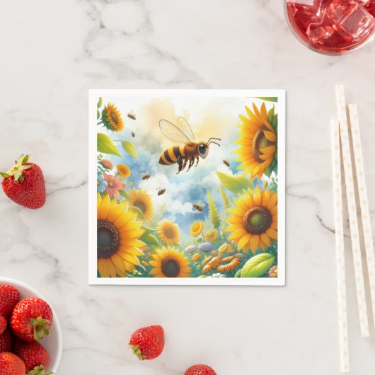 Serviette En Papier Thème Busy Bee Sunflower Garden (En situation)