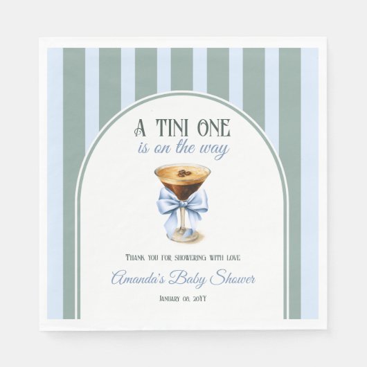 Serviette En Papier Thème Café Espresso Martini Baby shower Bleu Bow (Devant)