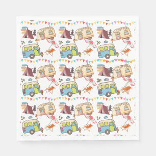 Serviette En Papier Thème Camping Rétro