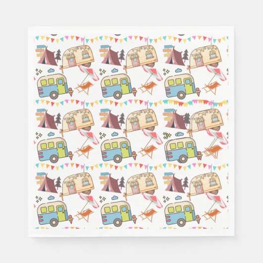 Serviette En Papier Thème Camping Rétro (Devant)