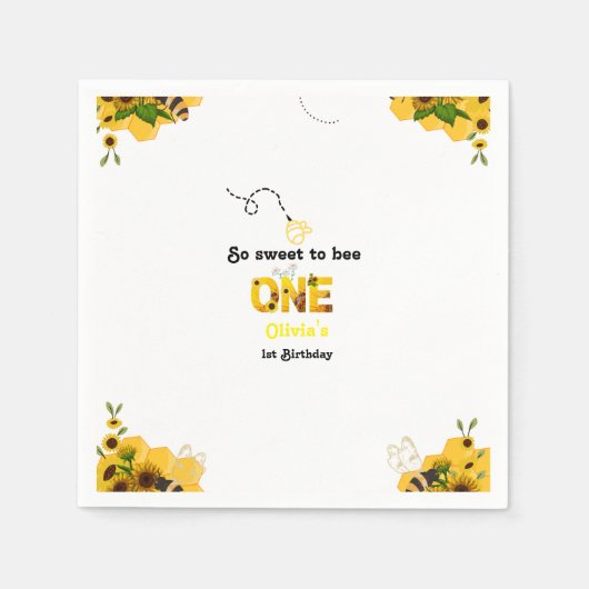 Serviette En Papier Thème d'abeille Bumble Minimalst Premier anniversa (Devant)